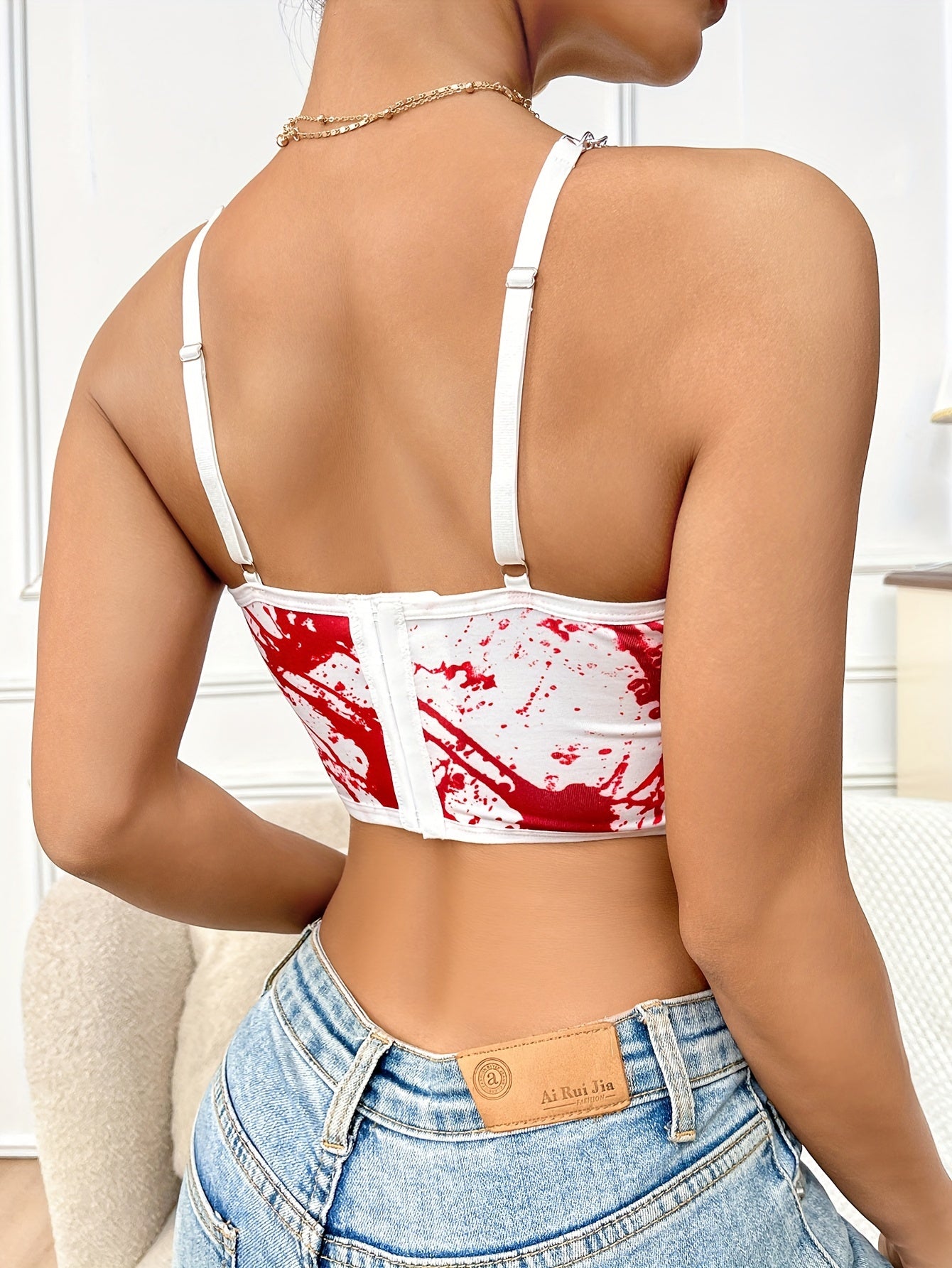 Tie Dye Chain Strap Cami Top, Sexy Sleeveless Crop Top For Spring & Summer, Women's Clothing